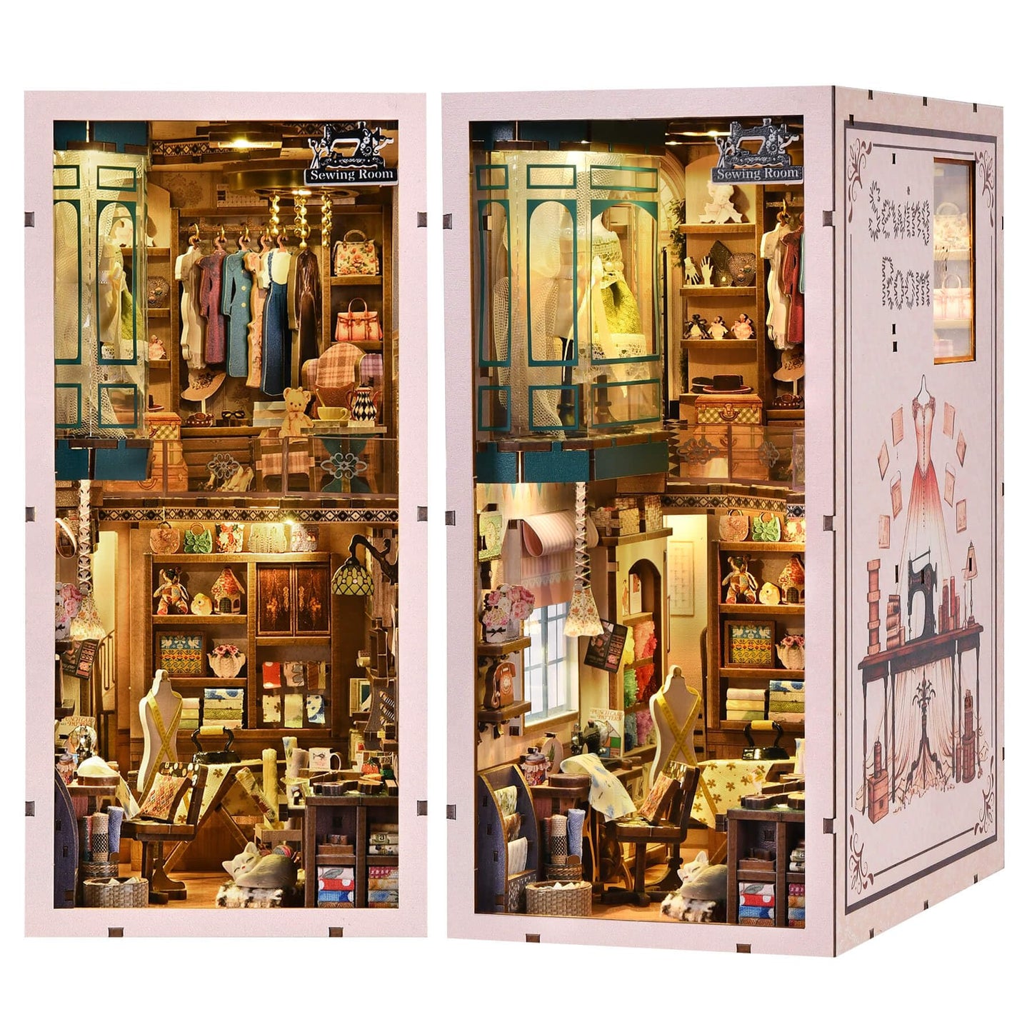 fifijoy Book Nook Kit - Sewing Room DIY Miniature House Dollhouse Kit for Adults and Teens, Booknook Tiny House Bookshelf Decor 3D Wooden Puzzle, Gifts for Family and Friends