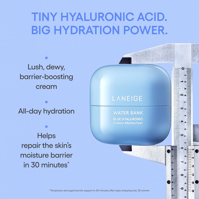 LANEIGE Water Bank Blue Hyaluronic Cream Moisturizer Mini: Hydrating Korean Face Cream with Squalane & Ceramide for Skin Barrier Support, Dermatologist-Tested