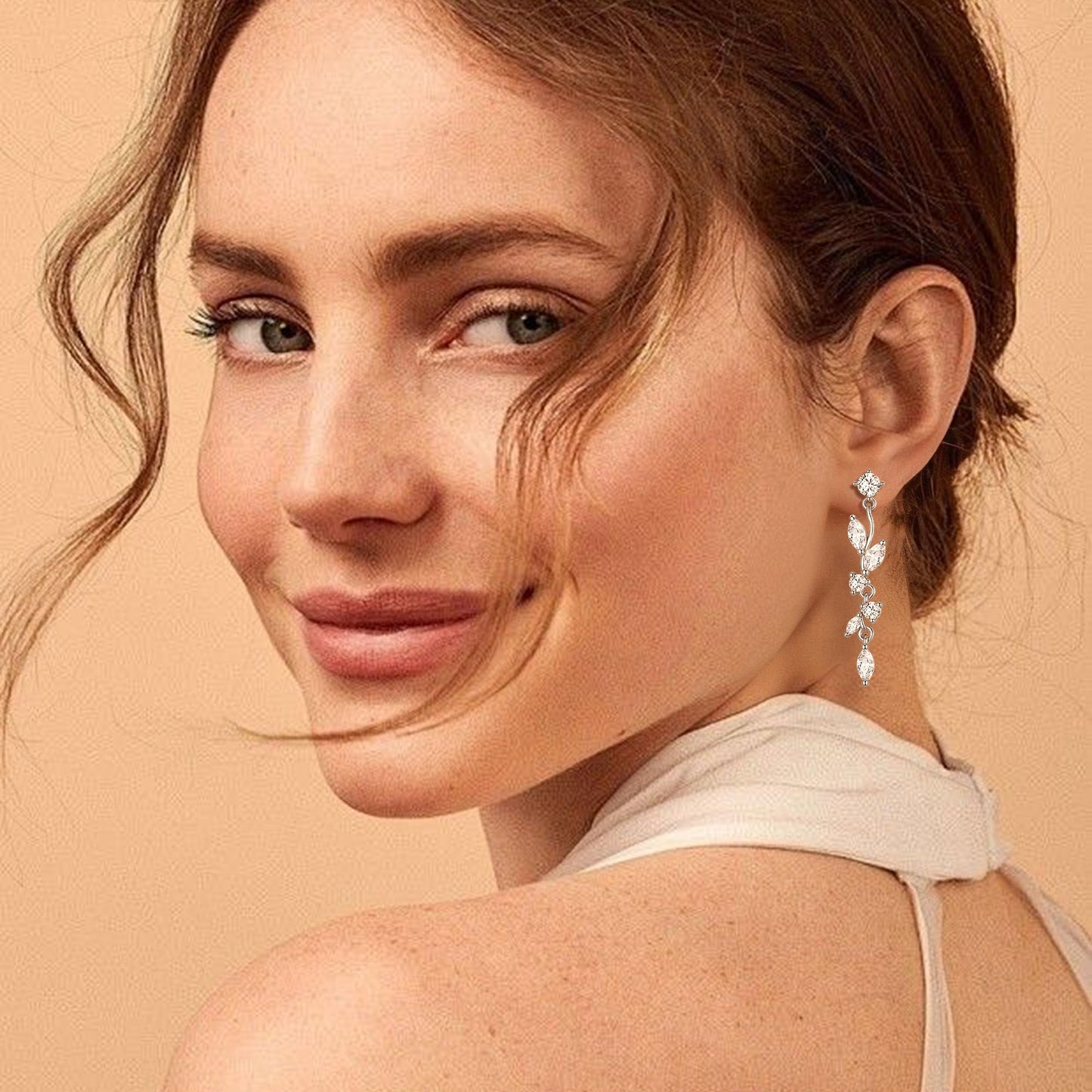 FANZE Marquise Cubic Zirconia Wedding Earrings for Women Brides Bridesmaids, Crystal Dangle Drop Gold and Silver Earrings for Women Jewelry Gifts