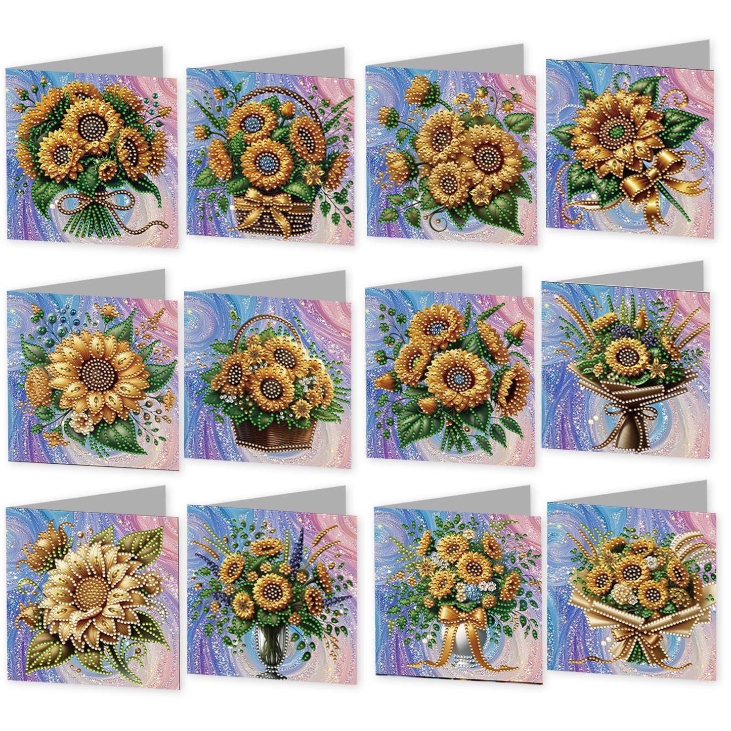 Diamond Art Painting Greeting Cards, 12 Packs Sunflower Basket DIY Crystals Gem Art Kit with Envelopes, Diamond Dots Card Making Set for Birthday, Wedding, Party, Heartfelt Occasions & Beginner Gift