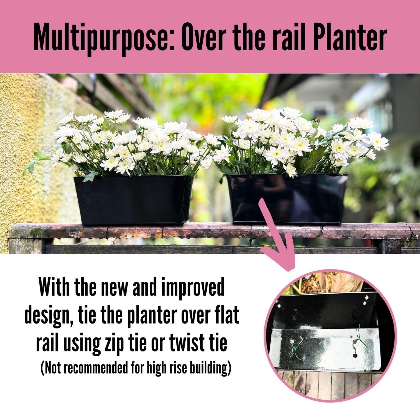 LaLaGreen Rail Planter Box (4 Pack, 16 Inch) Large Black Metal Hanging Flower Pots, Rectangle Outdoor Strawberry Plant Holder Window Balcony Deck Railing Fence Minimalist Farmhouse Countryside Style