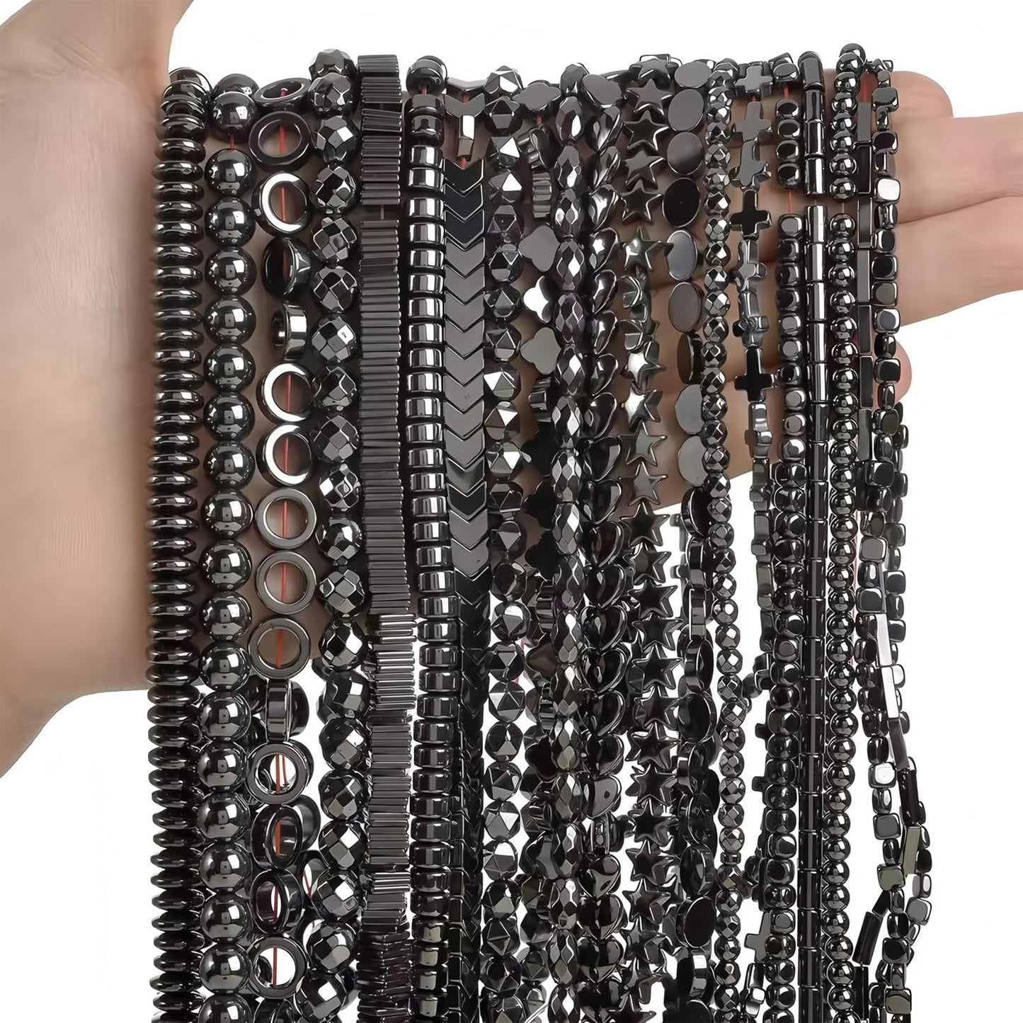HAAMIIQII 65pcs 6mm Natural Black Hematite Loose Gemstone Beads Gear Shape Spacer Stone Beads for Jewelry Making DIY Bracelets Necklaces Crafting