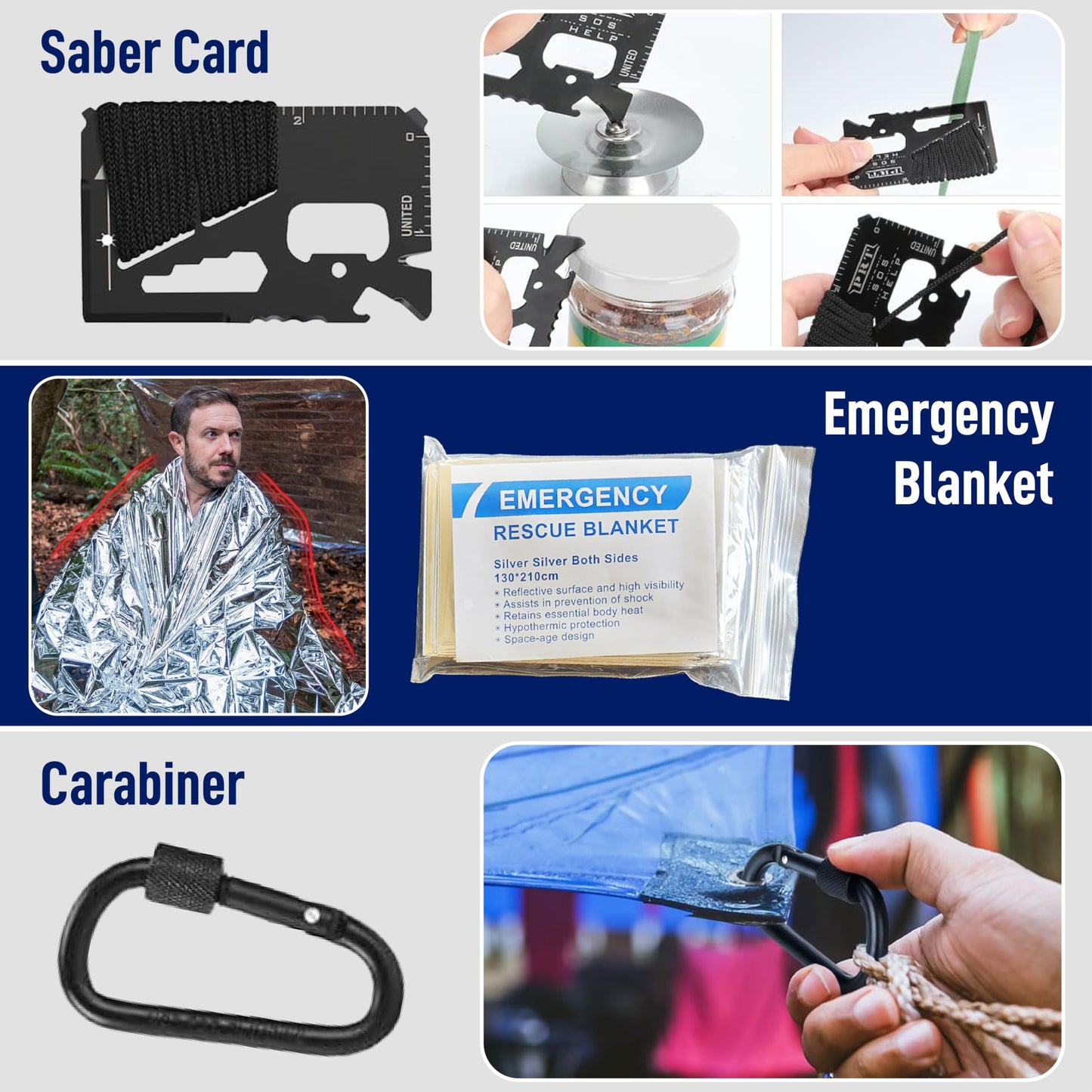 Emergency Survival Gear Kit 12-in-1 – Outdoor Adventure Equipment with LED Tactical Flashlight, Fire Starter Glass Breaker Pen – Camping Hiking Hunting Accessories – Survival Gifts for Men Dad Husband