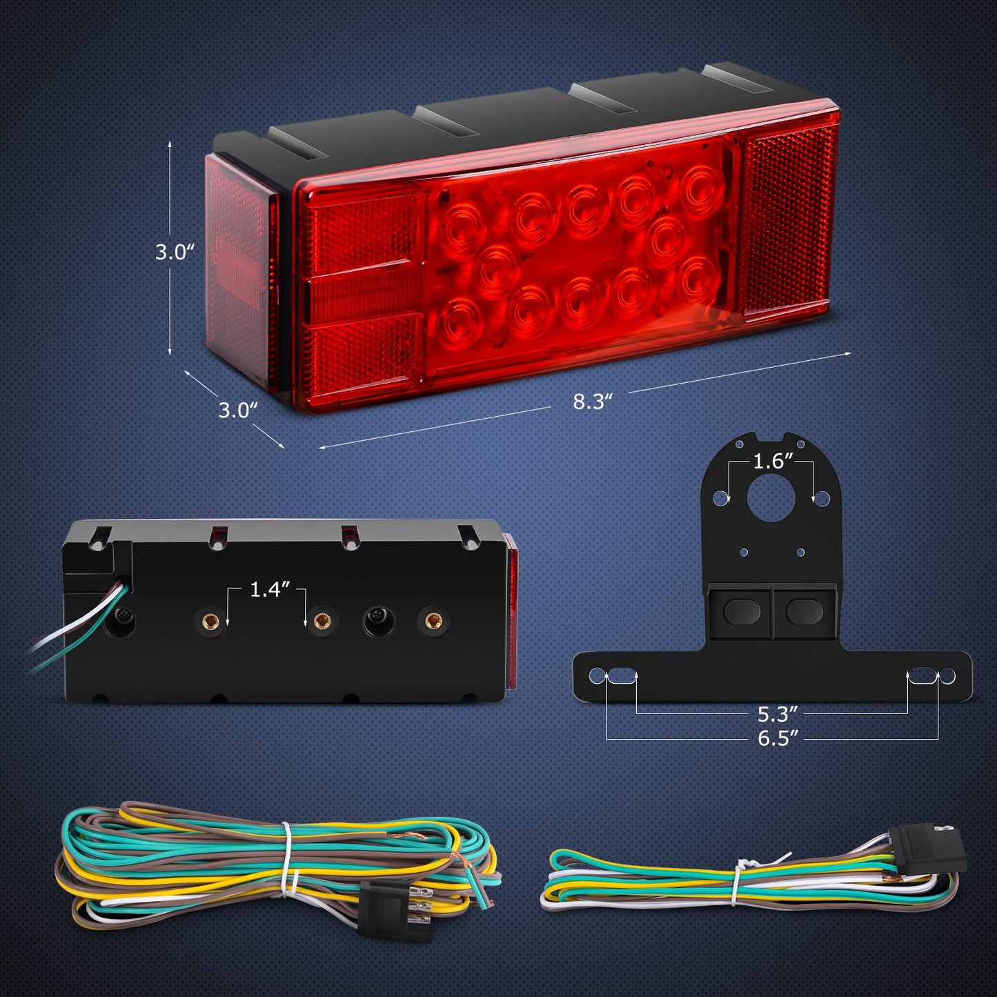 Nilight TL-20 2PCS Submersible Kit Low Profile Rectangular LED Stop Tail Turn Signal Side Marker Light on 12V RV Pickup Trucks Marine Boats Trailers