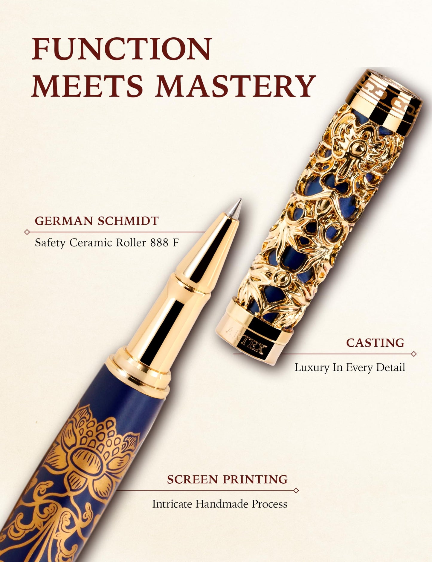 ARTEX Executive Rollerball Pen Sets With Stand-Museum Collections-Crafting Timeless Beauty-Luxury Pen Gift & Office Desk Decor, German SCHMIDT refill, Solid Metal & Marble Texture