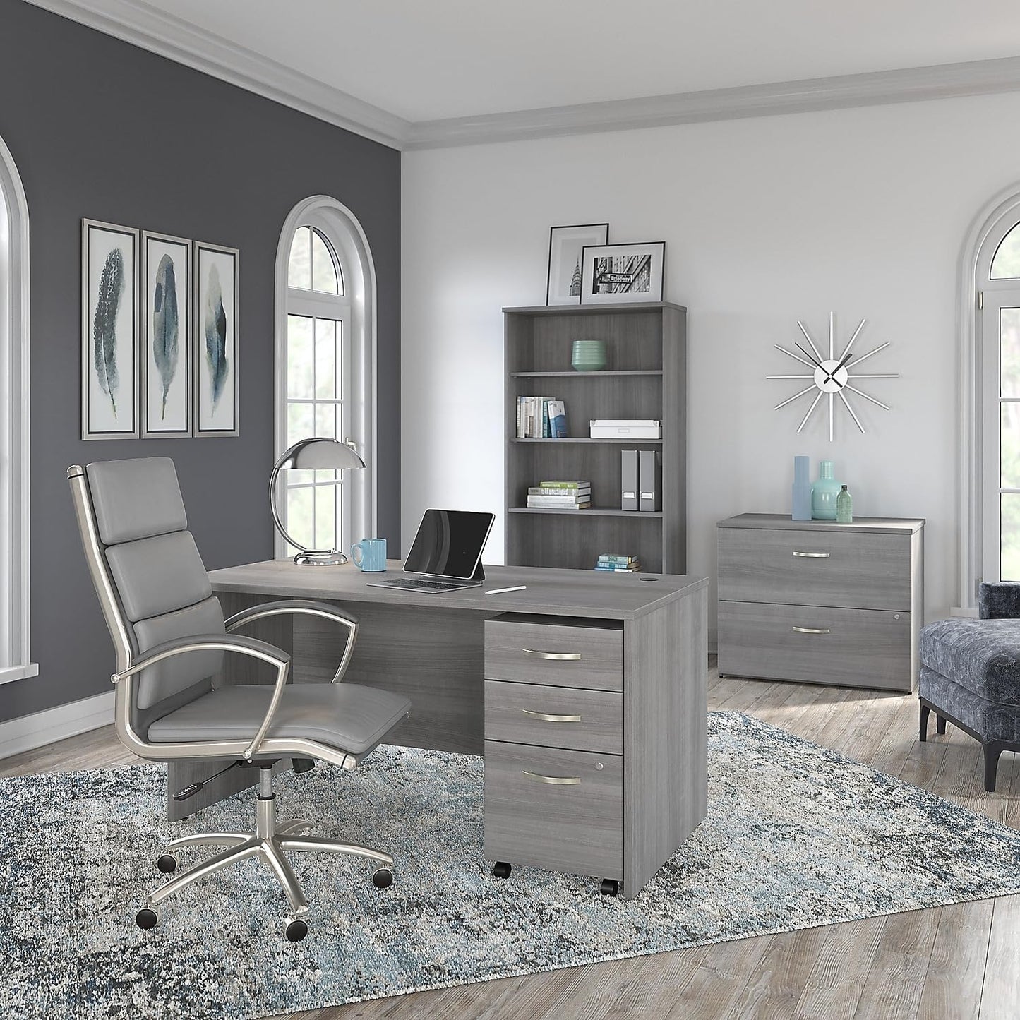 Bush Business Furniture Studio C Tall 5 Shelf Bookcase in Platinum Gray, Large Bookshelf for Home or Professional Workplace Organization