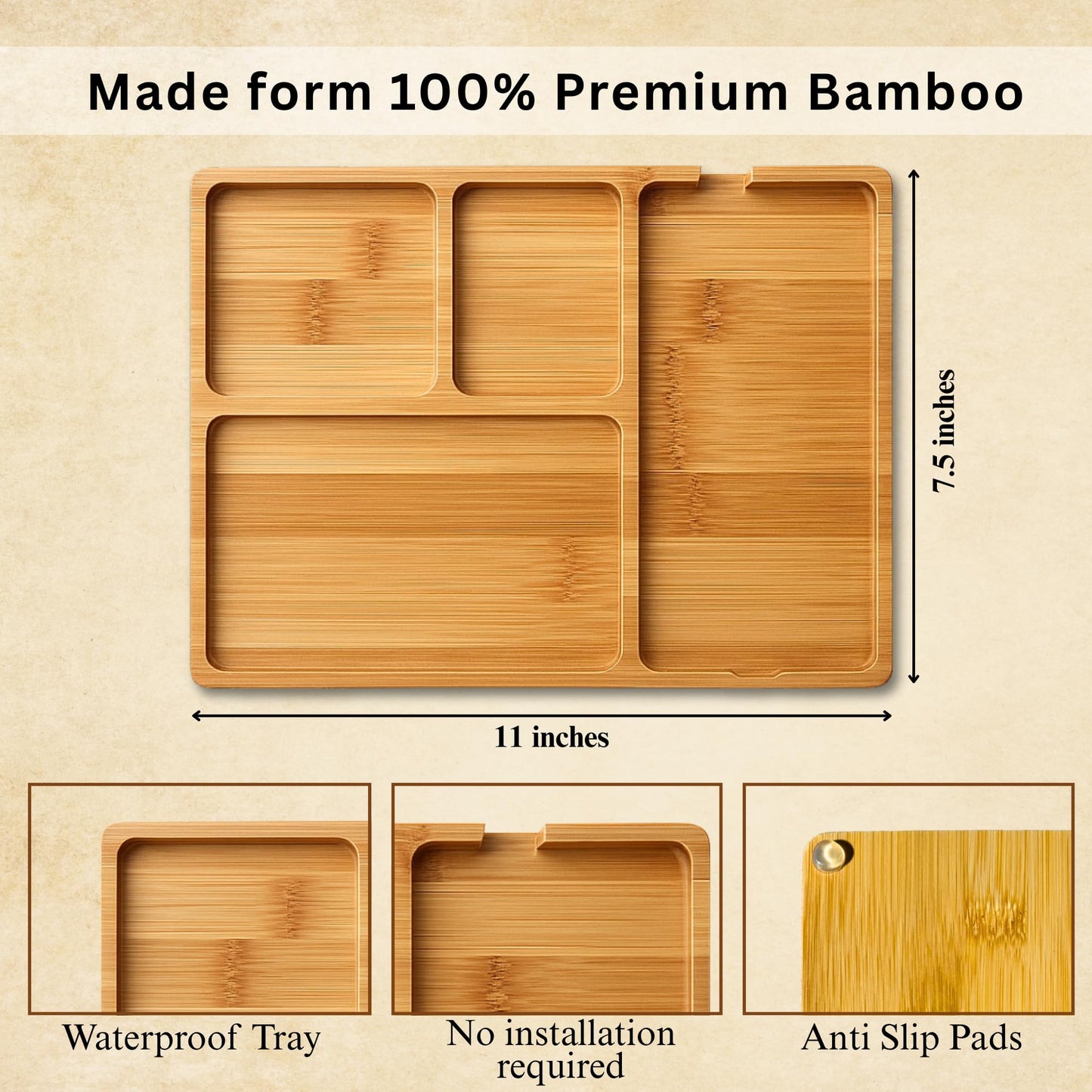 YELLOW LOTUS Bamboo Wood Valet Tray for Men - Wooden Mens Valet Tray Organizer for Nightstand Dresser, Entryway Catch All Desk Storage For Key Wallet Phone Jewelry Watch, Father's Day Gift, Brown