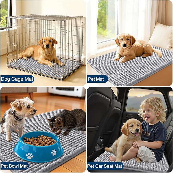 OLANLY Dog Door Mat for Muddy Paws 70x24, Ultra Absorbent Chenille Mud Doormat, Non-Slip Washable and Dirt Trapping Doormat for Indoor Entryway, Quick-Dry Indoor Pet Bed Mats for Dogs, Light Grey