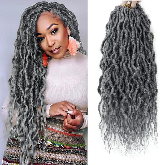 Faux Locs Crochet Hair 24Inch 6Packs Crochet Locs,Boho Faux Locs With Curly Ends Soft Dreadlock Crochet Hair for Black Women(24'', Grey)