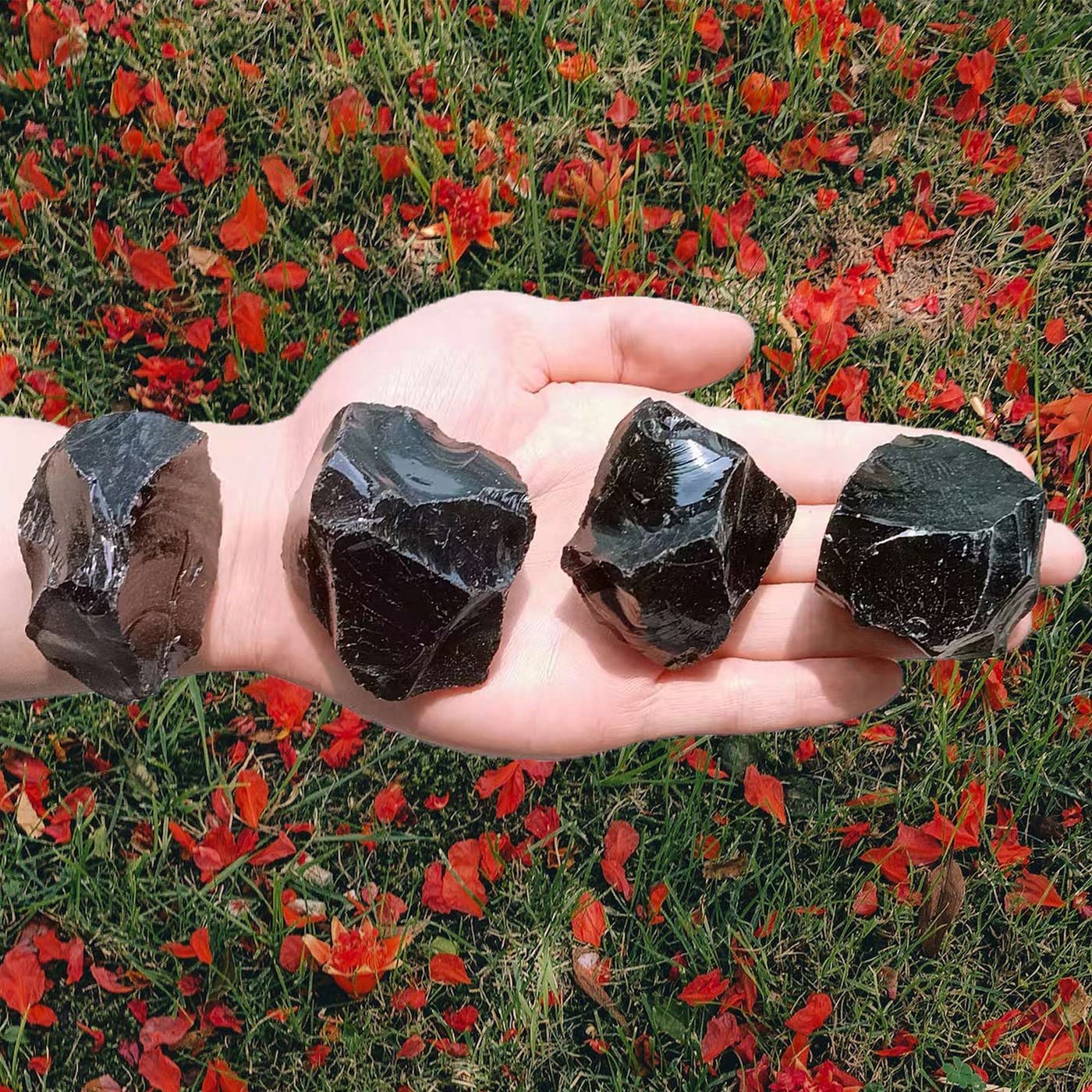 LAIDANLA Black Obsidian 2" Natural Rough Stones Crystal Large Raw Crystals Bulk Healing Gemstones for Reiki Healing Tumbling Fountain Rocks Wire Wrapping Decoration 4PCS 0.55lb