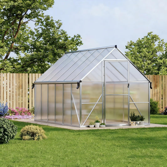 8x12ft Greenhouses for Outdoors, Polycarbonate Greenhouse with Roof Vent, Aluminum Frame Walk-in Greenhouse Kit for Backyard All Seasons Use