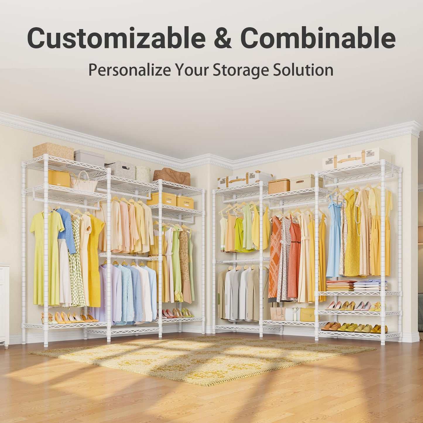 VIPEK V5 Portable Closet Wardrobe Heavy Duty Clothes Rack, Freestanding Clothing Racks with 4 Hang Rods & 8 Shelves, Adjustable Custom Closet Racks, 68.9" L x 15.7" W x 76.4" H, Max Load 800LBS, White