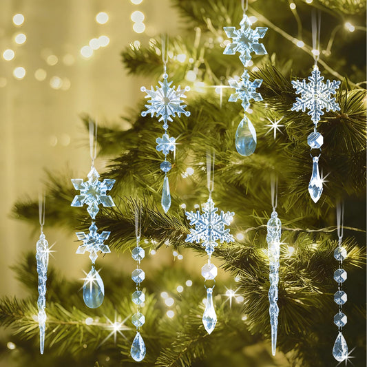 18 Pieces Christmas Ornaments for Christmas Tree Decorations - Blue Color Acrylic Snowflakes and Icicles with Pendants for Winter Wonderland Party Supplies, New Year Party DIY Decorations