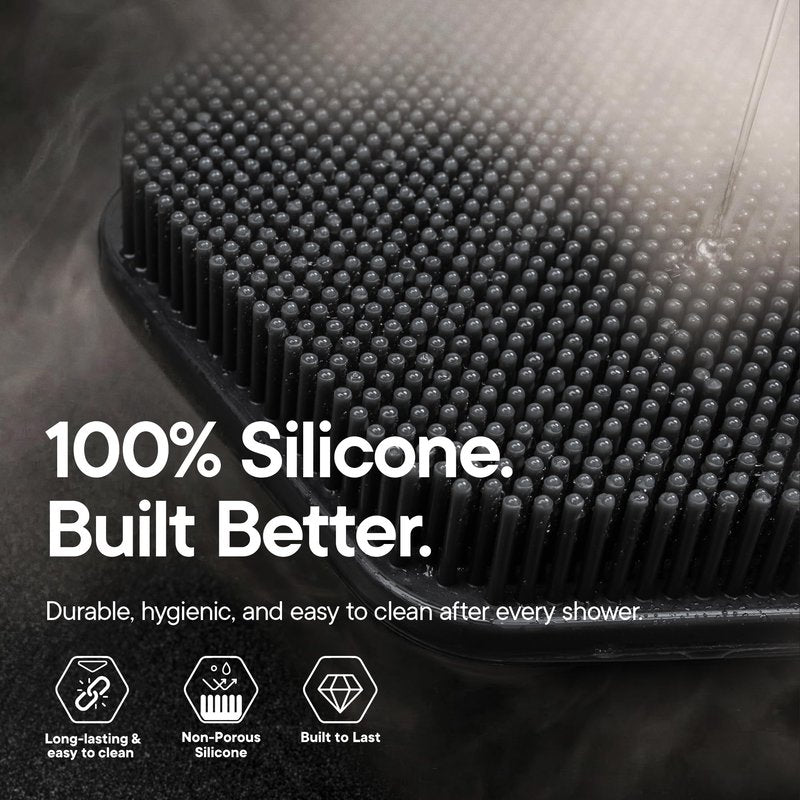 TOOLETRIES Silicone Back Scrubber with Hook, Exfoliating Body & Bath Brush, Long Ergonomic Handle, Non-Slip Grip for Hard-to-Reach Areas, Hygienic Silicone Bath Accessory for Men & Women - Charcoal