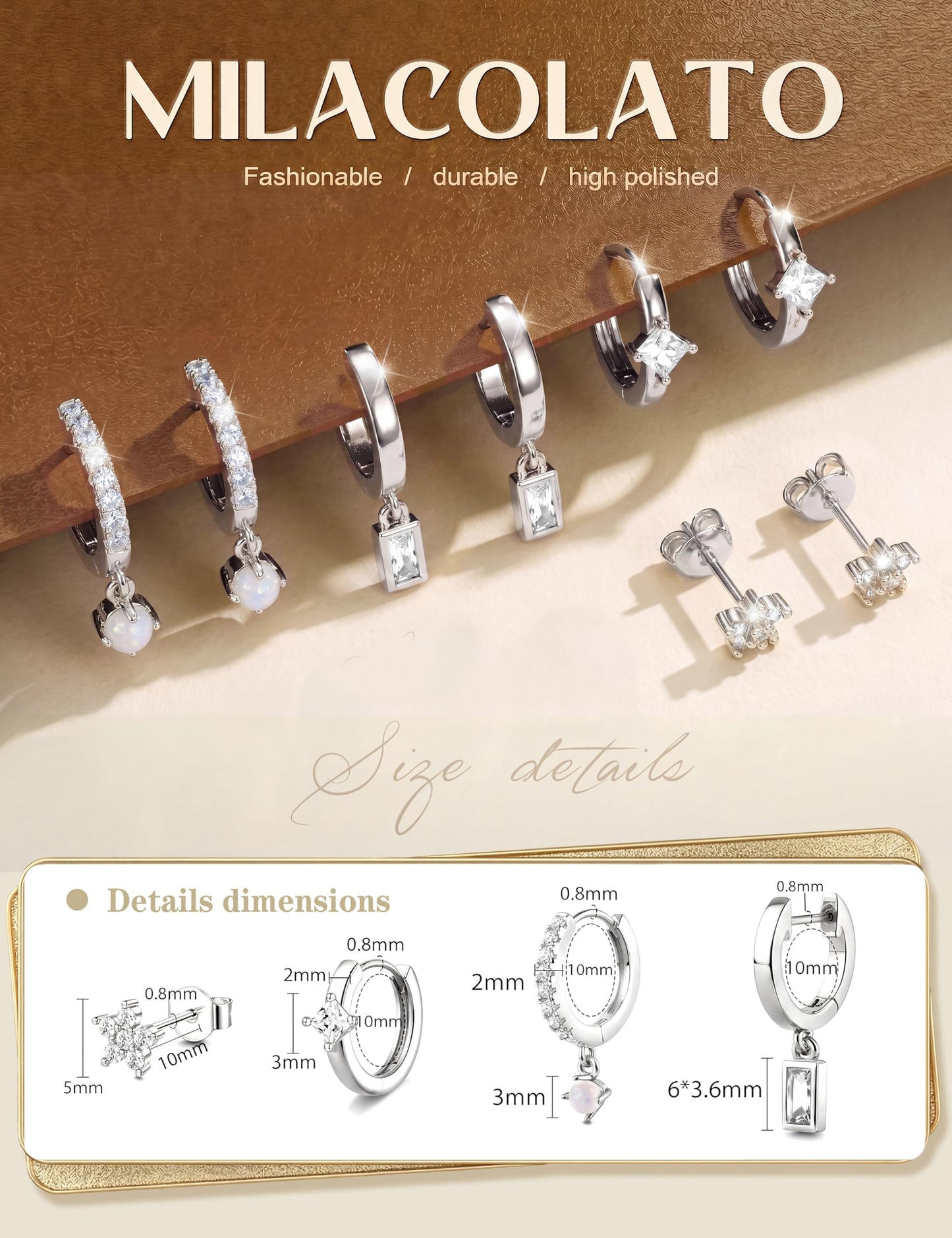 MILACOLATO 4 Pairs Silver Earrings for Women, Hypoallergenic Sterling Silver Filled Small Stud Hoop Earrings Set for Multiple Piercing, Dainty Lightweight Cartilage Huggie Earrings Stacks Trendy Jewelry Gifts, D
