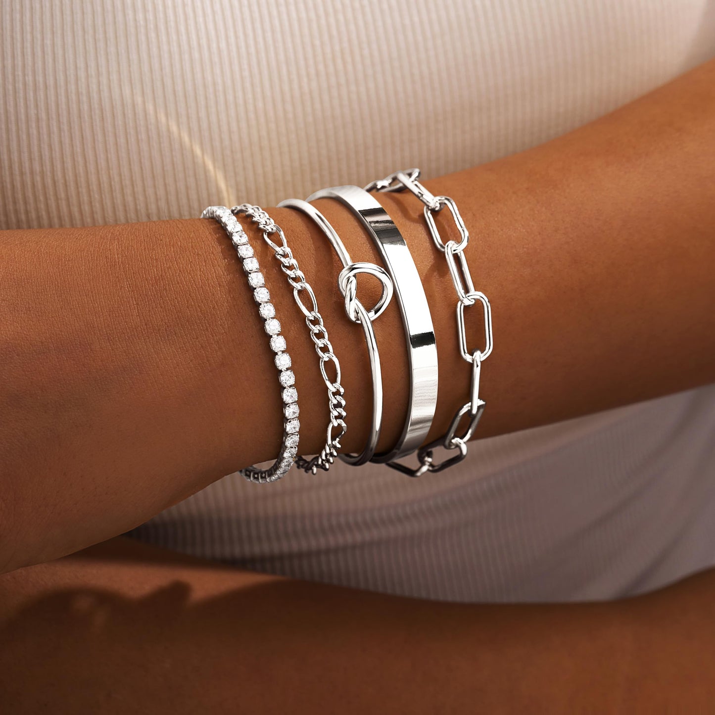 Gokeey Silver Bracelets for Women Bangle Cuff Bracelet Set for Women No Tarnishi Bracelets Jewelry Gifts for Women Trendy
