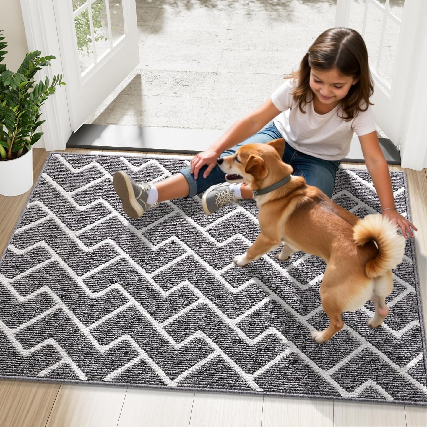 OLANLY Front Door Mat, Non-Slip Rubber Backing, Dirt Resistant and Absorbent, Washable, Easy to Clean Low-Profile Indoor Doormat for Back Door, Entryway, Inside Entrance, 71x47, Grey