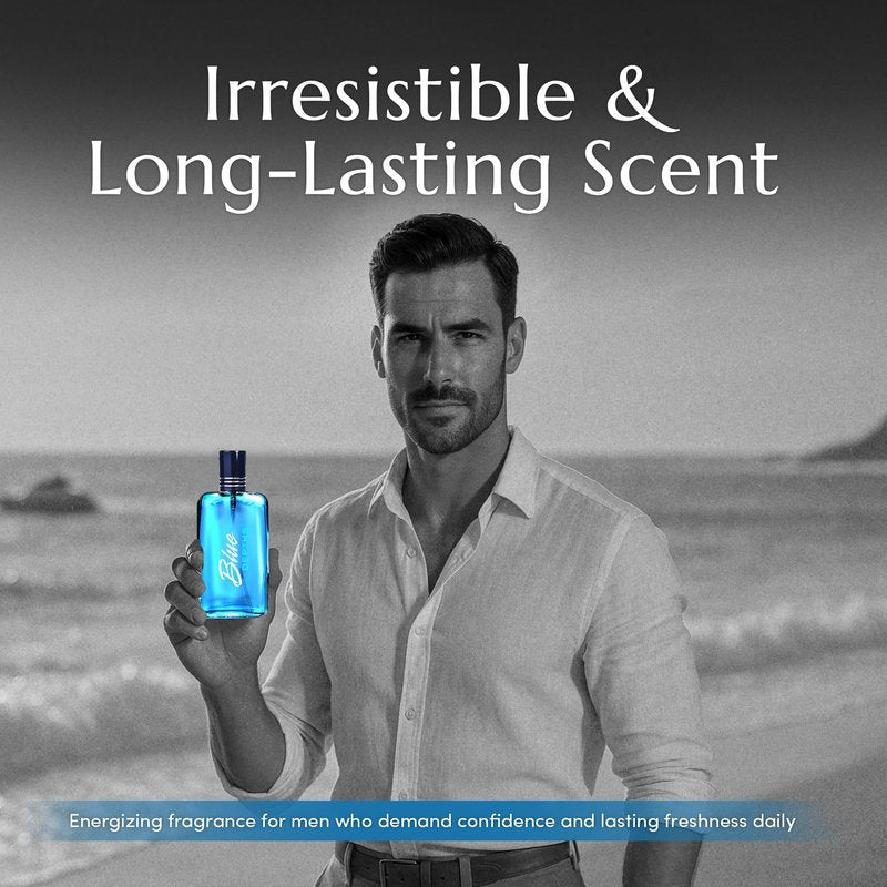 PB ParfumsBelcam Blue Depths Eau de Toilette Fragrance Spray - 3.4 Fl Oz. Fresh Aquatic Cologne for Men with Crisp Citrus, Warm Musk & Amber Scent, Crafted with Premium Oils for Day & Night Use