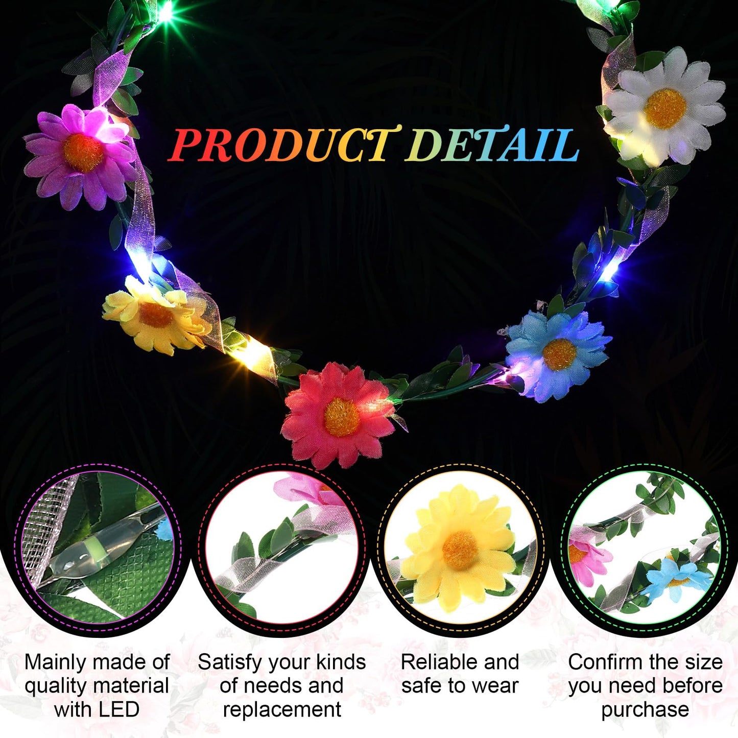 Syhood 40 Pcs LED Flower Headband, Light up Flower Crown Garland Headdress Floral Headpiece for Women Hair Accessories Bridal Shower Mother's Day Holiday Birthday Wedding Party(Sunflower Style)