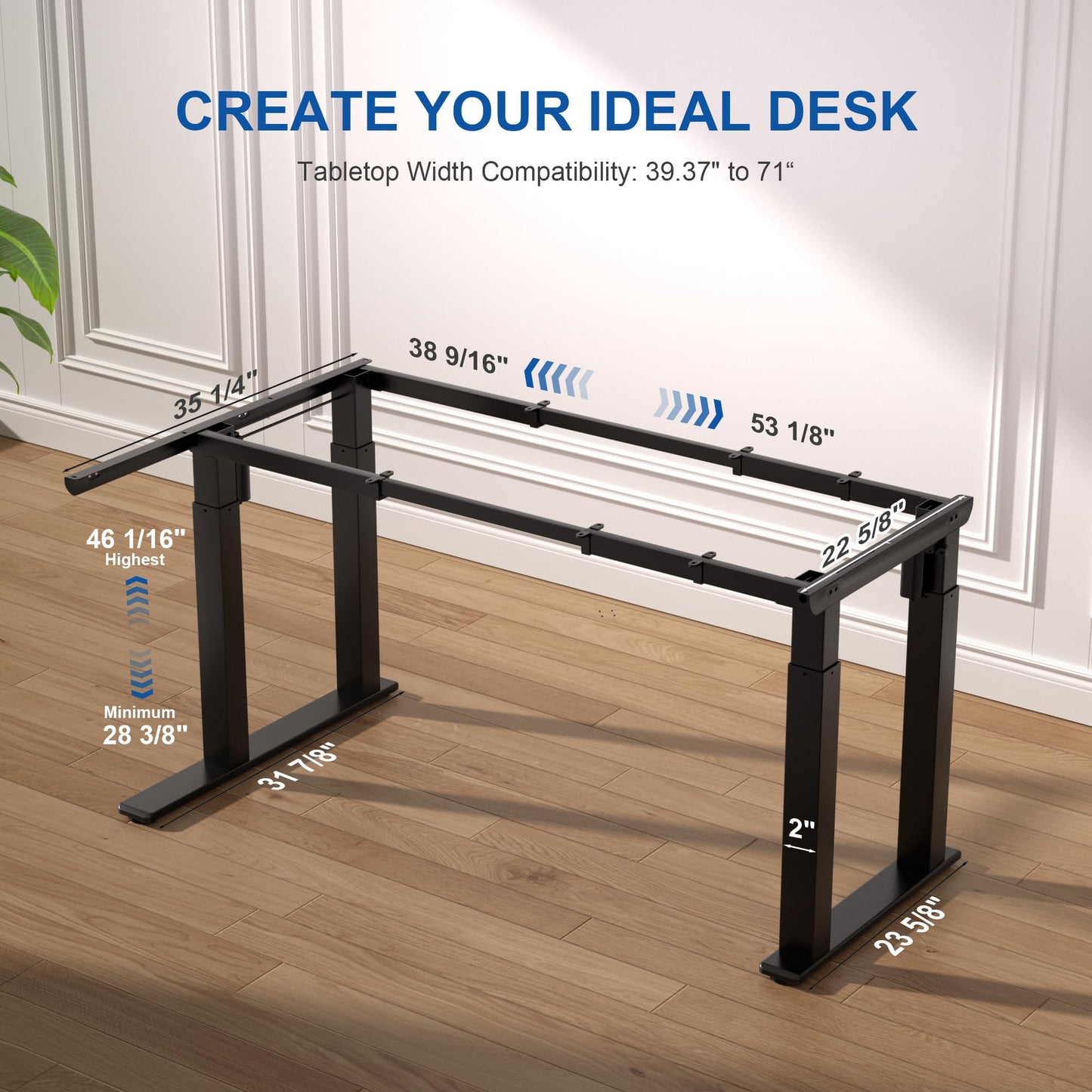 4-Leg L-Shape Standing Desk Frame Dual Motor, Electric Corner Legs Compatible Desktop Size 55″-71″, 264 lbs Weight Capacity, Anti-collision Detection Stand Up Desk Frame Workstation, Black Frame Only