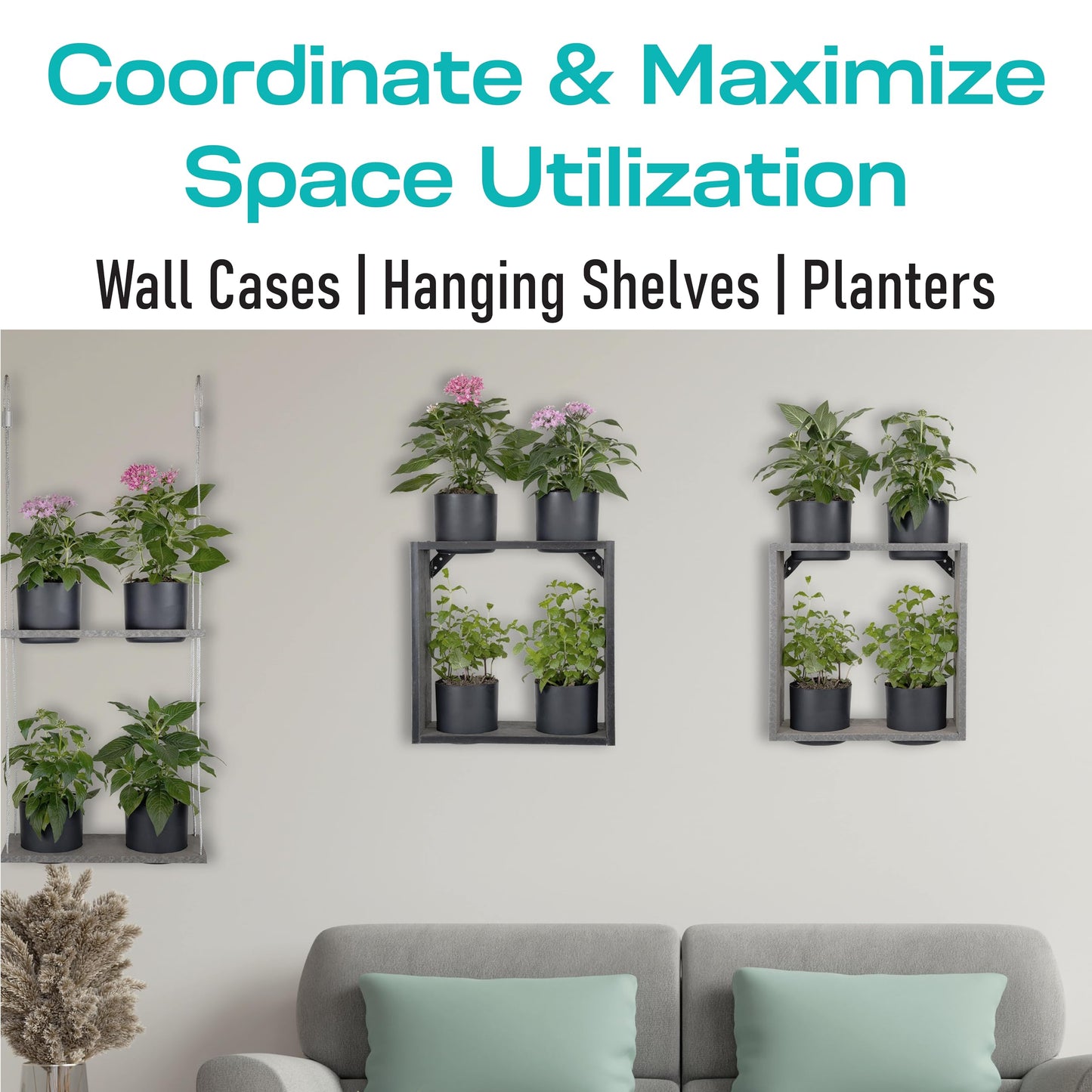 Vioscapes Urban Garden Decor with Pots Included, Case Planters for Indoor Outdoor Plants, Hanging Flowerpots, Wall Hanging Plant Holder Window Plant Shelves (Coffee Brown, Case)