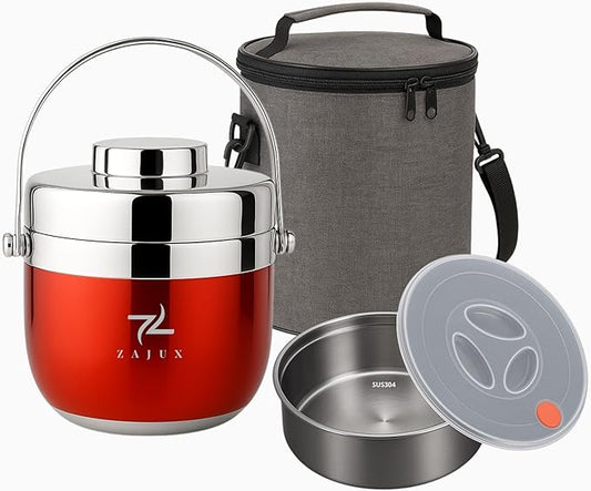 Stainless Steel Lunch Box Wine Red for Adults, Large Capacity 51 oz (1.5 L), Double compartment, Keeps food Fresh and Warm, Ideal for Work and Travel, Leak-Proof, Portable. Includes Special Bag.