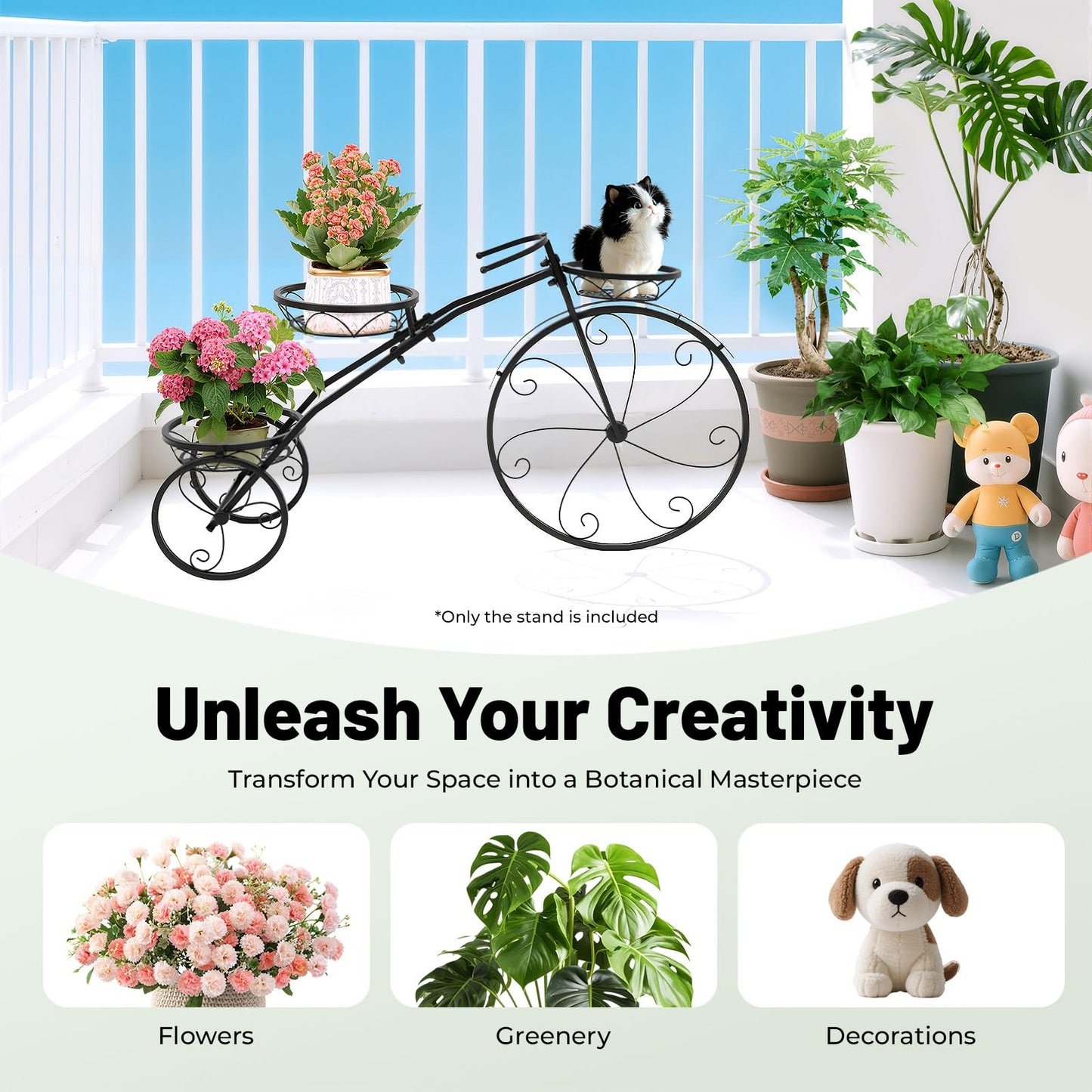 HCYHSLH Metal Bicycle Planter, 3 Tier Bicycle Flower Stand, 22 lbs Capacity Black Plant Pot Display Holder, 4.41lbs Indoor Outdoor Garden Patio Decor w/3 Flower Baskets, for Balconies