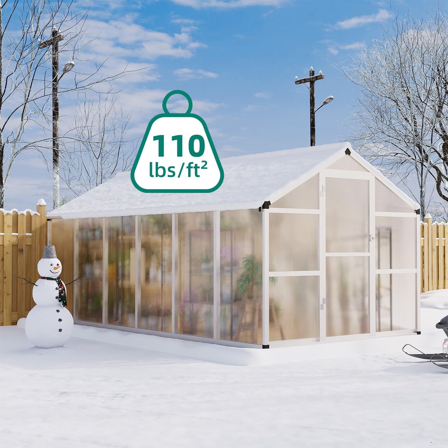 8x12 FT Greenhouse - Large Aluminum Greenhouses for Outdoors, Heavy Duty Polycarbonate Greenhouse with Roof Vent&Ground Nails, Walk-in Green Houses for Garden, Backyard, Patio, Easy Assembly