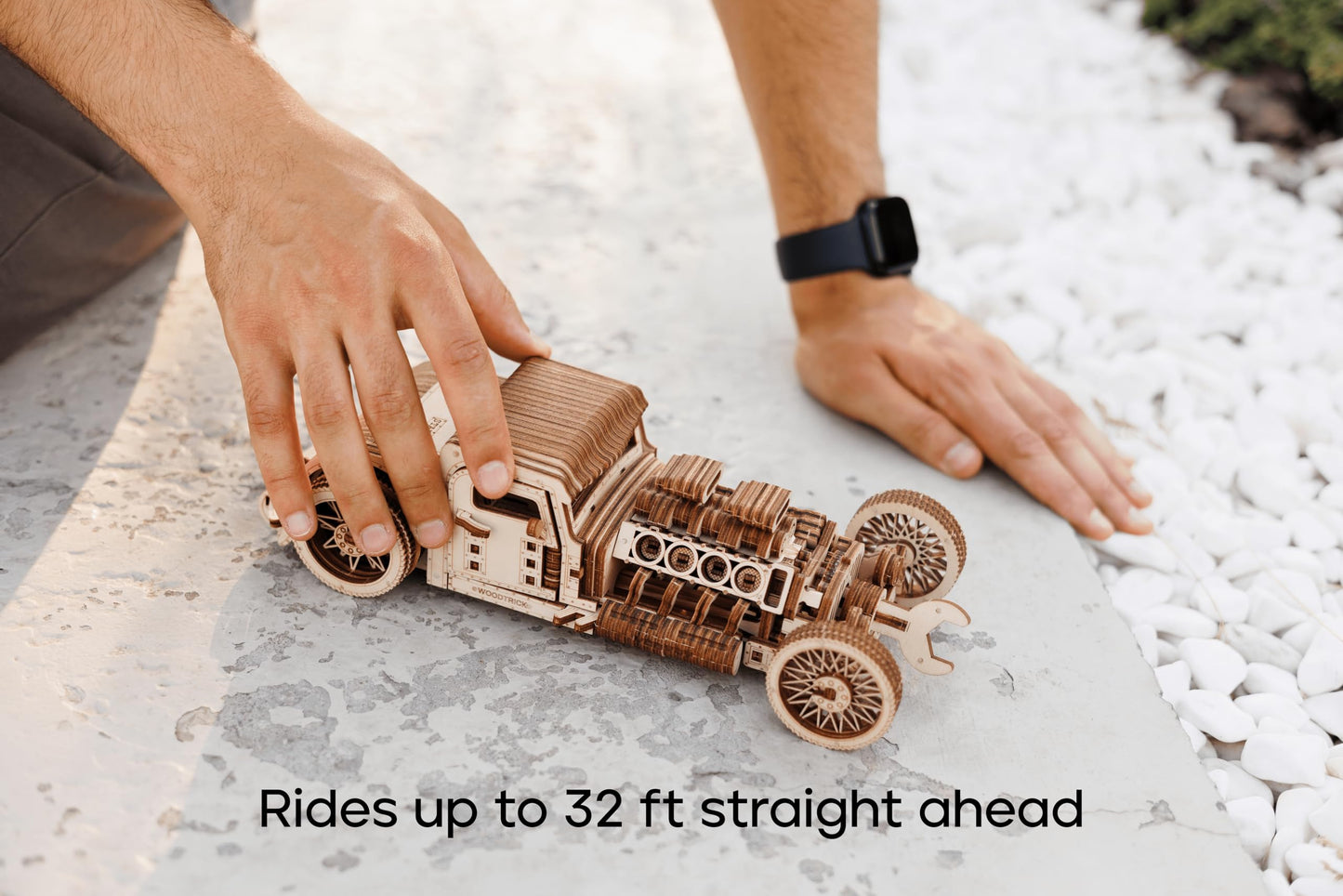 Wood Trick Hot Rod Wooden Model Car Kit to Build - Rides up to 32 feet - Detailed - 3D Wooden Puzzles for Adults to Build - Engineering DIY Mechanical Wood Model Kits for Adults