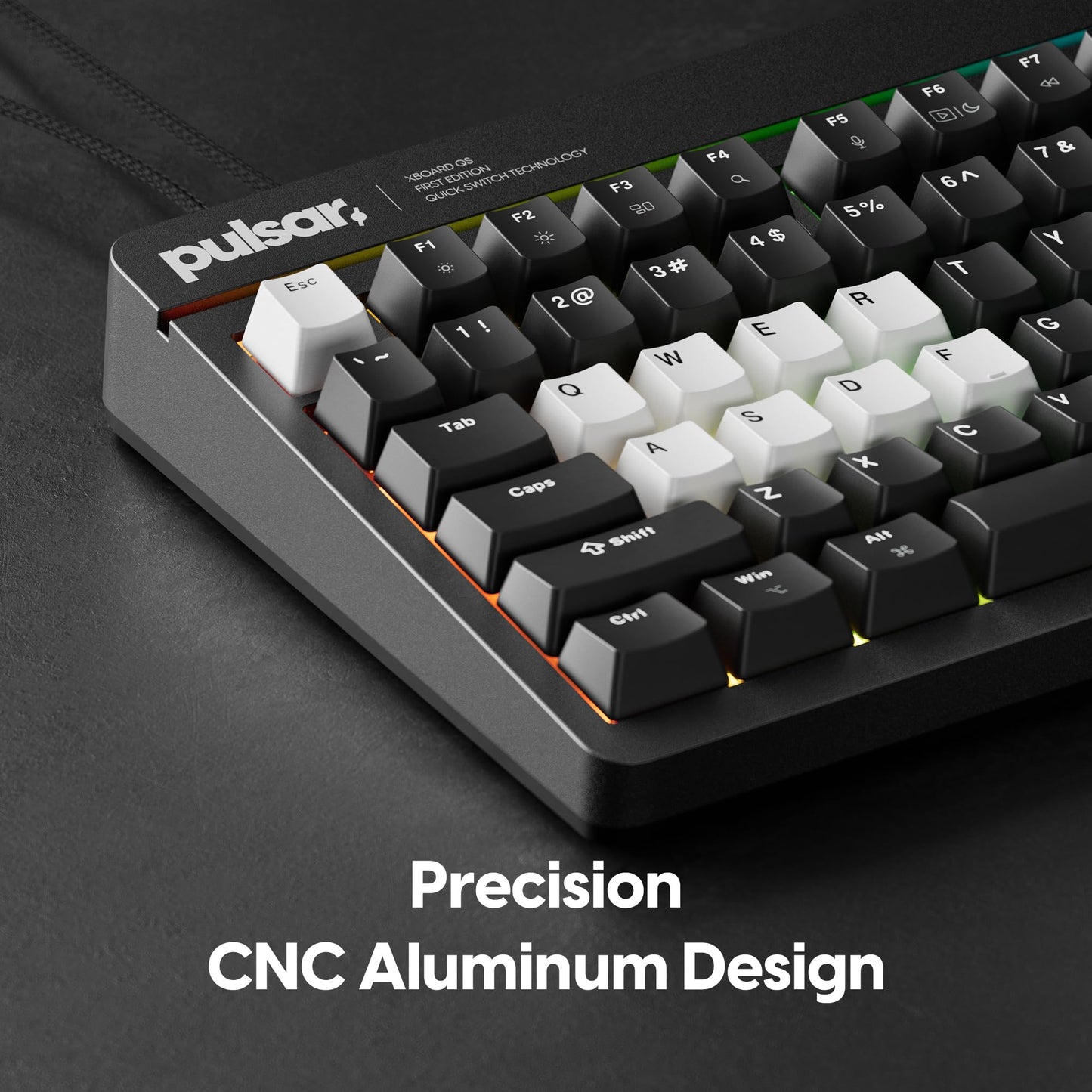 Pulsar XBOARD QS Mechanical Gaming Keyboard – QMK/VIA, Hot Swappable Linear Switch, TKL Layout Gasket Mount, Aluminum Frame, RGB LED Backlit, Knob, Dual PC Quick Switch for Mac/Windows (Black)