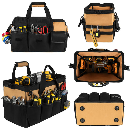 27 Pockets Tool Bags for Men,16-Inch Heavy Duty Tool Bag,Large Toolbag Tool Box Organizer,Portable Toolbox Tools Tote Carrying Case for Mechanic,Electrician,Father Day Gifts for Him Dad Men,Brown