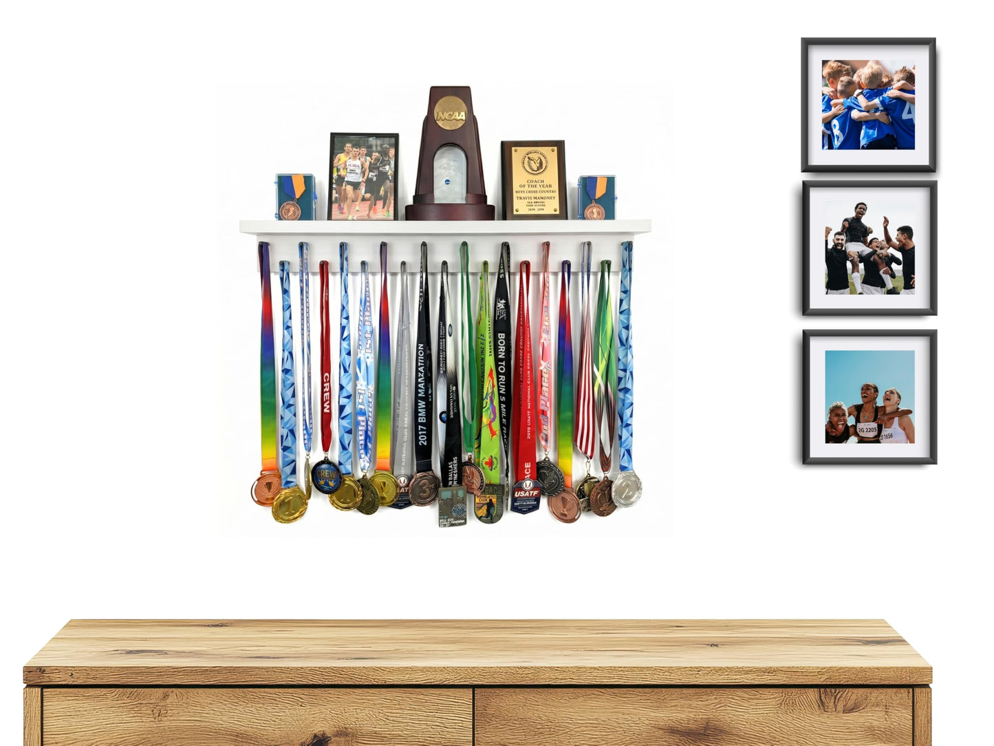 MedalAwardsRack Premier Medal Hanger Display Rack and Trophy Shelf for Gymnastics, Soccer, Basketball, Football, and More – 2, ft - White