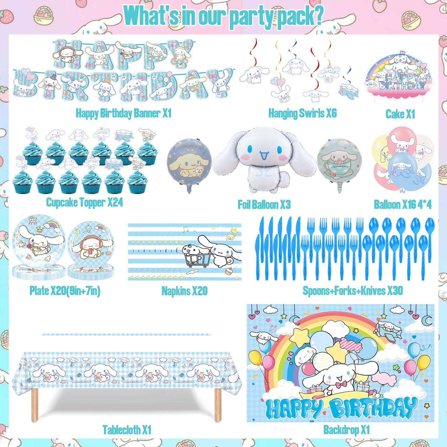 123 PCS Birthday Party Decorations - Happy Birthday Banner, Balloons, Tablecloth, Paper Tableware, Backdrop,Hanging Swirl for Adult Party Supplies