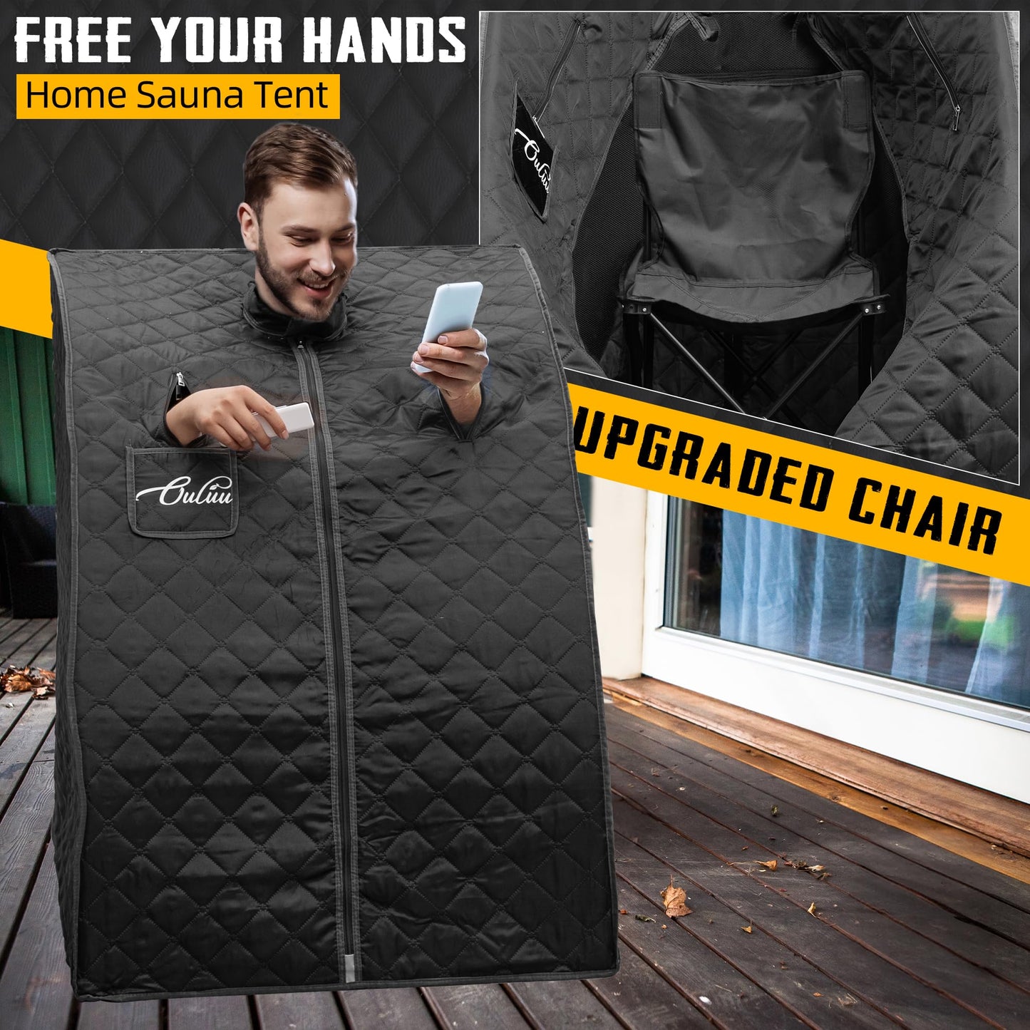 ouluu Infrared Saunas for Home, Portable Dry Sauna with Heating Foot Pad, Infrared Sauna with Sauna Chair, 2.6’ x 2.6’ x 3.5’, Black and Blue
