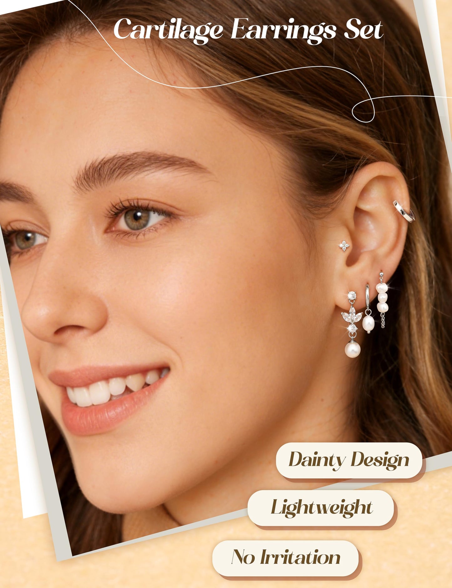 MILACOLATO 5Pairs 925 Sterling Silver Earrings for Women Platinum Plated Stud Huggie Hoop Earrings Sets for Multiple Piercing Hypoallergenic Pearl Cartilage Earrings Stacks Trendy Gifts