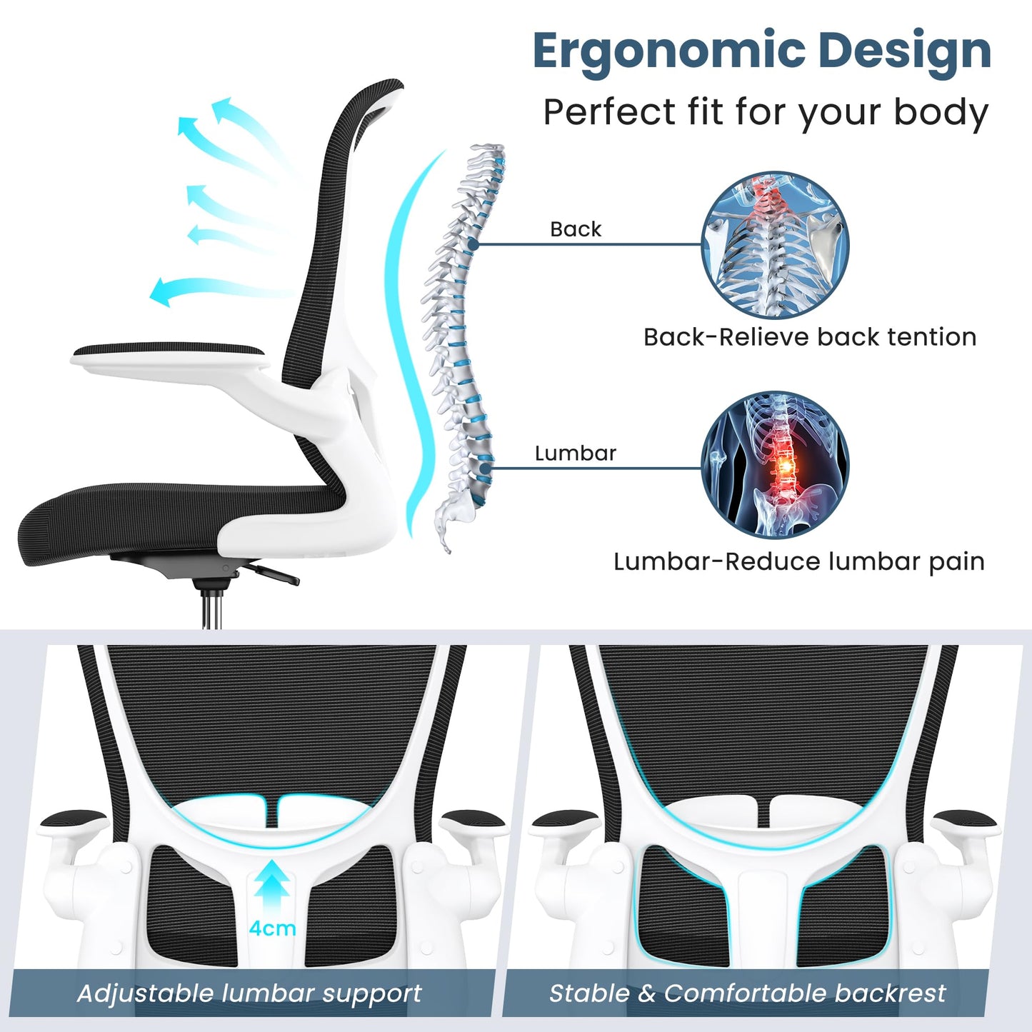 Drafting Chair, Tall Office Chair with Flip-up Armrests Executive Ergonomic Computer Standing Desk Chair, Office Drafting Chair with Lumbar Support and Adjustable Footrest Ring