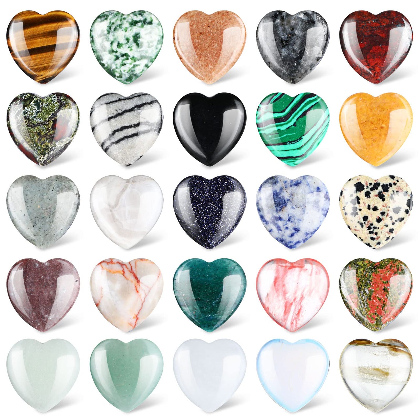 Nuenen 24 Pcs 1 Inch Mother's Day Natural Heart Stones Bulk 25mm Love Healing Crystals Gemstones Pocket Polished Palm Worry Chakra Stones for Stress Reiki Balancing Yoga Meditation