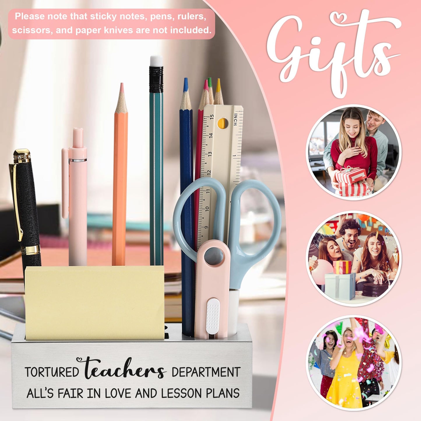 Funny Teacher Pencil Holder Desk Organizer, Tortured Teachers Department Quote, Appreciation Gift for Women Men, Stainless Steel Office Supply Caddy for Classroom Decor, Laser Engraved - FBA399