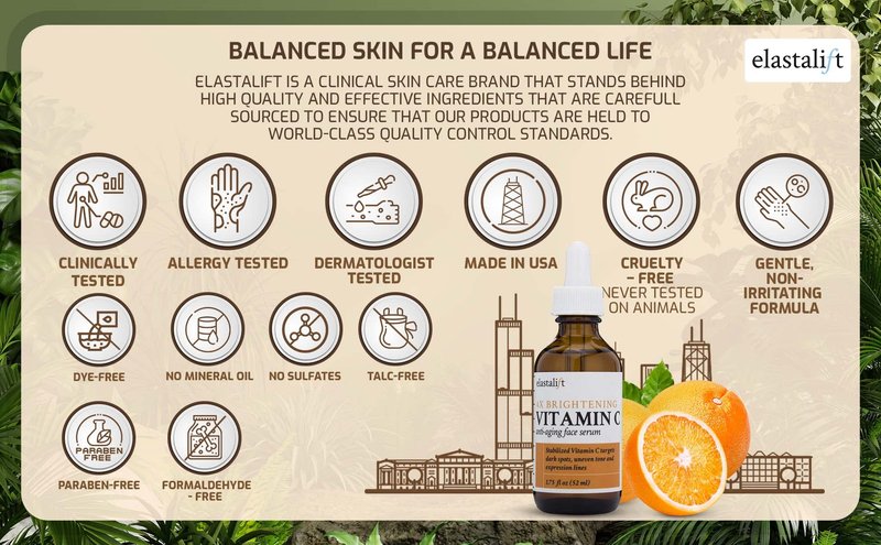 Elastalift Vitamin C Facial Serum For Age Spots, Wrinkles, & Expression Lines. Anti-Aging Face Serum W/Vitamin C & Hyaluronic Acid Brightens Skin To Promote Healthier Skin Complexion, 1.75 Fl Oz