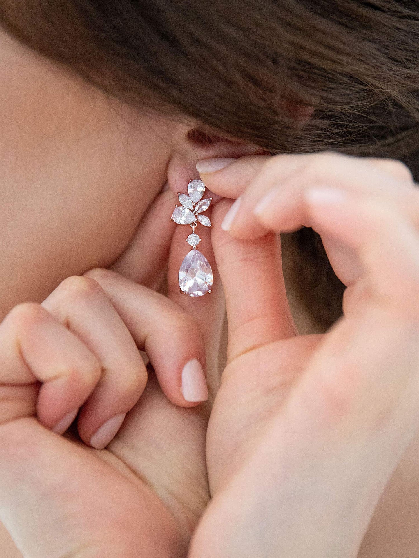 SWEETV Rose Gold Plated Elegant Bridal Wedding Earrings for Brides, Bridesmaids, Cubic Zirconia Teardrop Dangle Earrings for Women Formal Jewelry