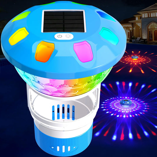 ChlorBlu2026 Upgrade Solar Chlorine Floater,Chlorine Floater with Colorful Lights,Buttons Control Floating Chlorine Dispenser for Pool,Adjustable Pool Chlorine Floater,Large Chlorine Pool Floater,Blue