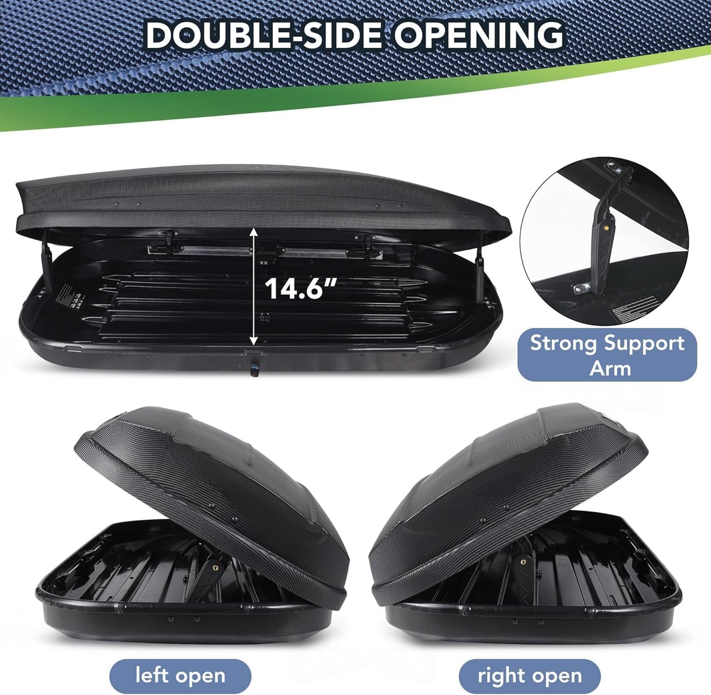 Rooftop Cargo Box Carrier Dual-Side Opening,12 Cubic Hard Shell Rooftop Cargo Carrier for Car Storage,165Lbs Weight Capacity with Secure Straps&Keys