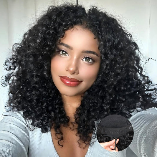 Qmaple Half Wig Synthetic Hair 3 In 1 Curly Half Wig With Adjustable Drawstring Seamless Flip For Beginner Friendly Water Wave For Black Women (Black 14 Inch)