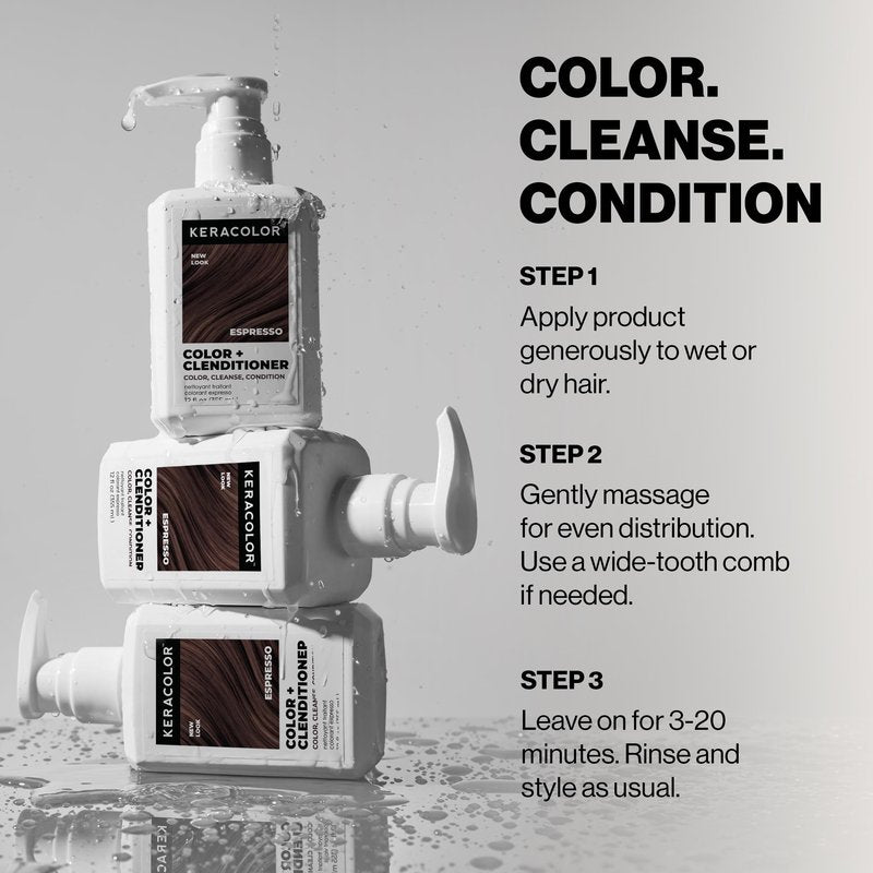 Keracolor Color + Clenditioner 3-in-1 Color-Depositing Conditioner, Gentle Cleansing Conditioner Infusing Semi-Permanent Hair Color, 9 Shades, 33.8 Fl Oz