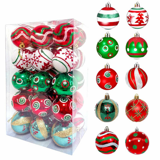 2.36"/60mm Christmas Balls Ornaments Set, 30 Pcs Christmas Tree Decorations Balls Multi-Color Shatterproof Hanging Ornaments for Xmas Party