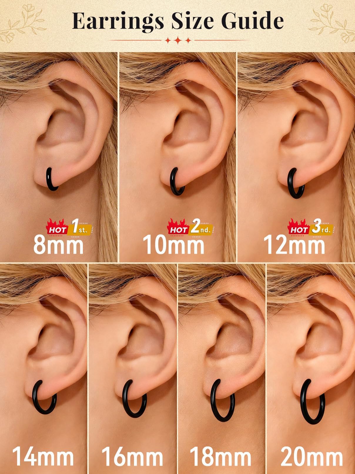 FaithHeart Hoop Earrings for Women, Black Hypoallergenic Huggie Hoop Earrings, Small Cartilage Earrings for Women 16mm, Send Gift Box