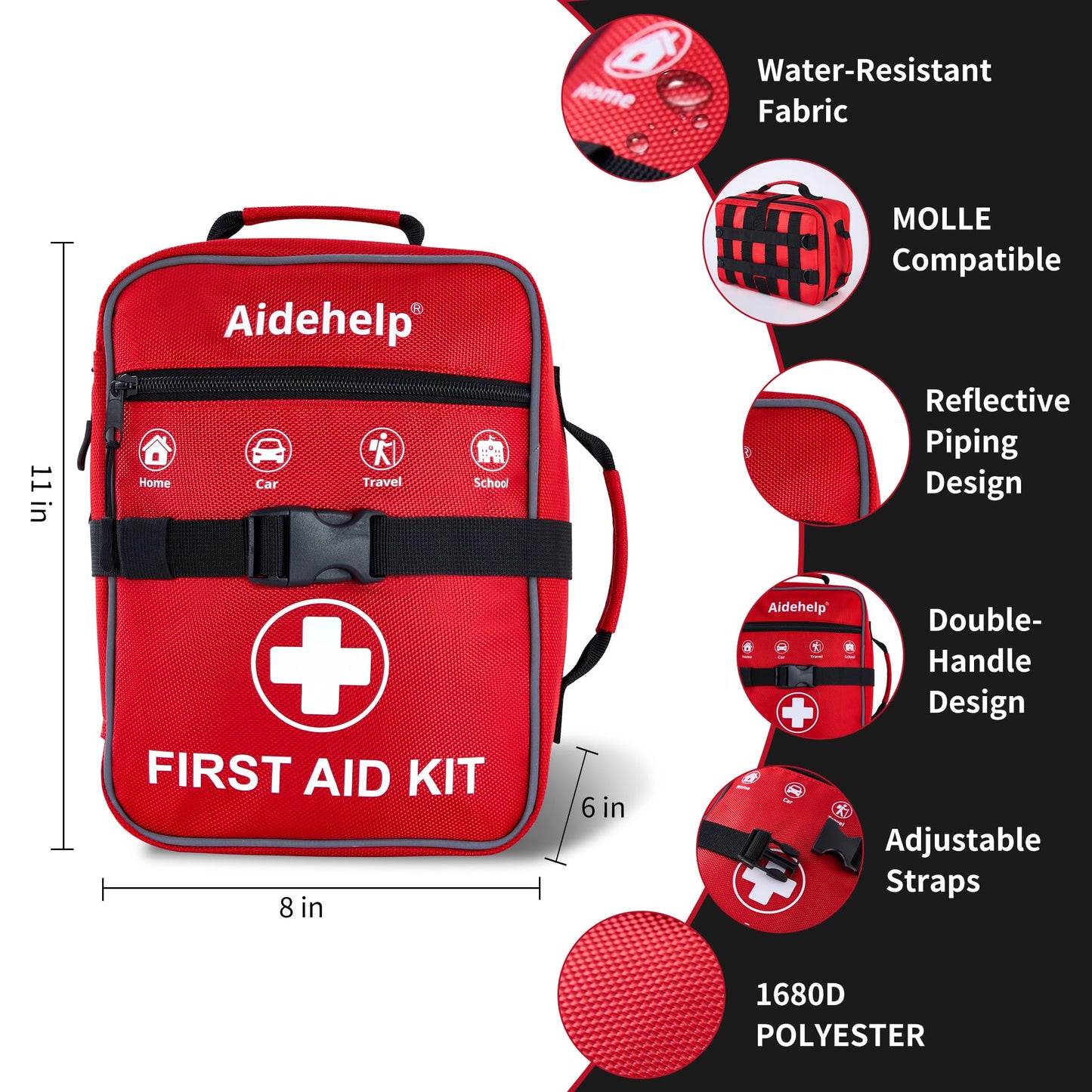 520 Pieces Premium First Aid Kit - Large Emergency Medical Kit for Survival, Car, Home, Travel, Camping, Backpack, Hiking, School (Red)