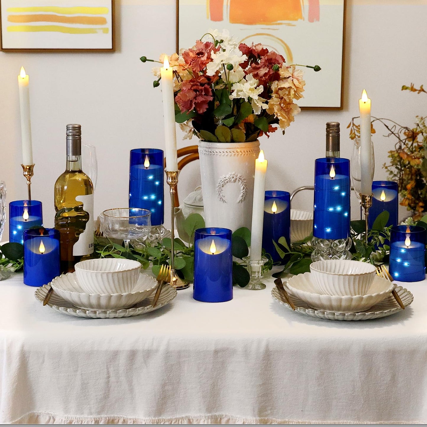 NURADA 3"x6""Flickering Flameless Candles: 3D Wick Acrylic Battery Operated LED Pillar Battery Candles with Remote and Timer for Decoration Wedding Party - 2 Pack Blue"