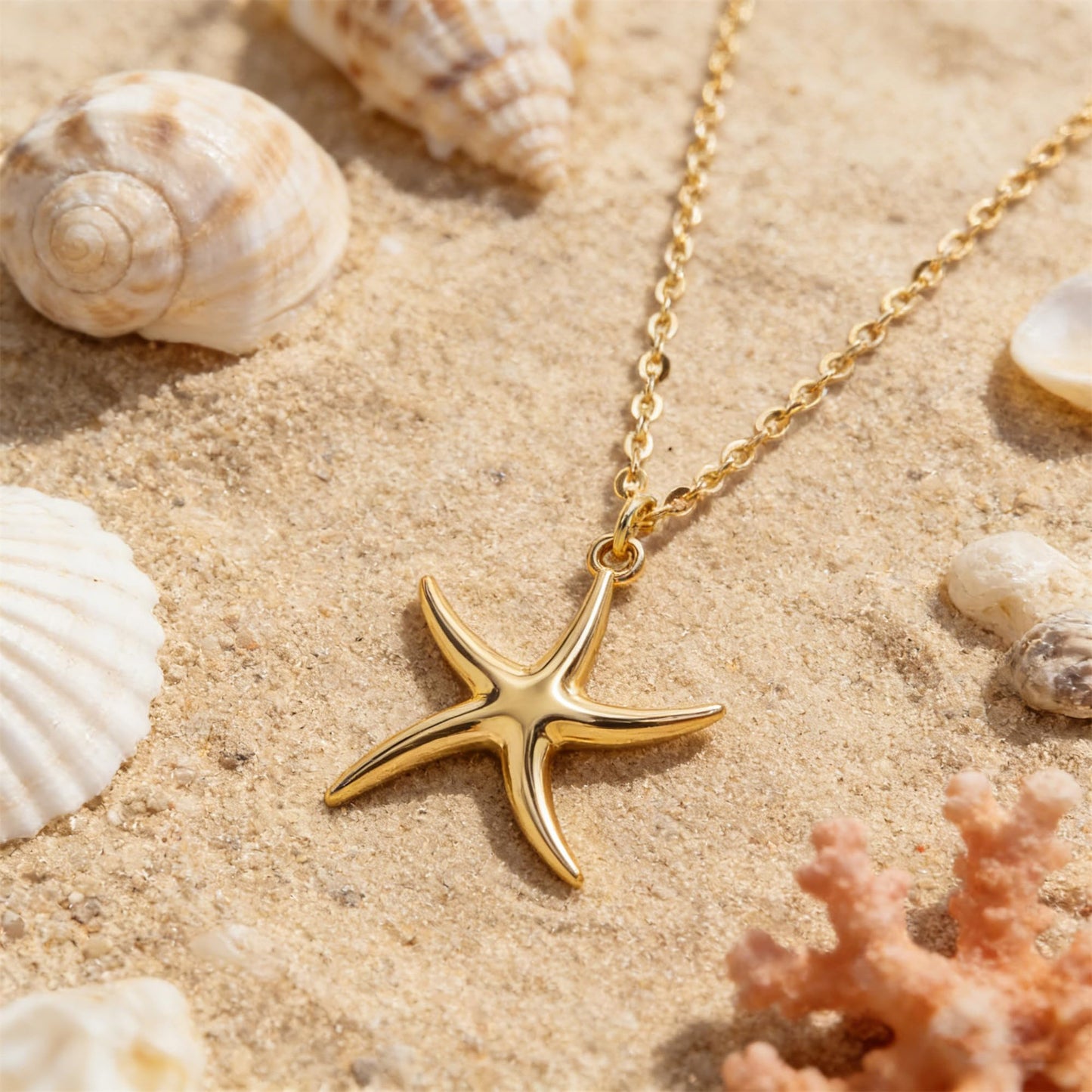 MEVECCO Dainty Gold Star Pendent Necklace for Women 18K Gold Plated Beach Cute Starfish Necklace Boho Handmade Ocean jewelry