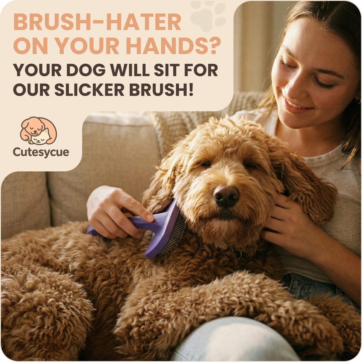 Dog Slicker Brush for Large Dogs – Gentle Long Bent Pins for Goldendoodles, Labradoodles & Poodles – Removes Tangles, Knots & Mats – Eco-Friendly Handmade Wood Brush, Groomer-Recommended Comfort Grip